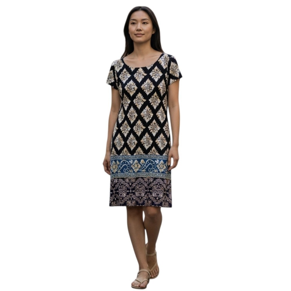 Dress Barn Multicolor‎ Sheath Shift Short Sleeve Knee Length Stretch Dress 12